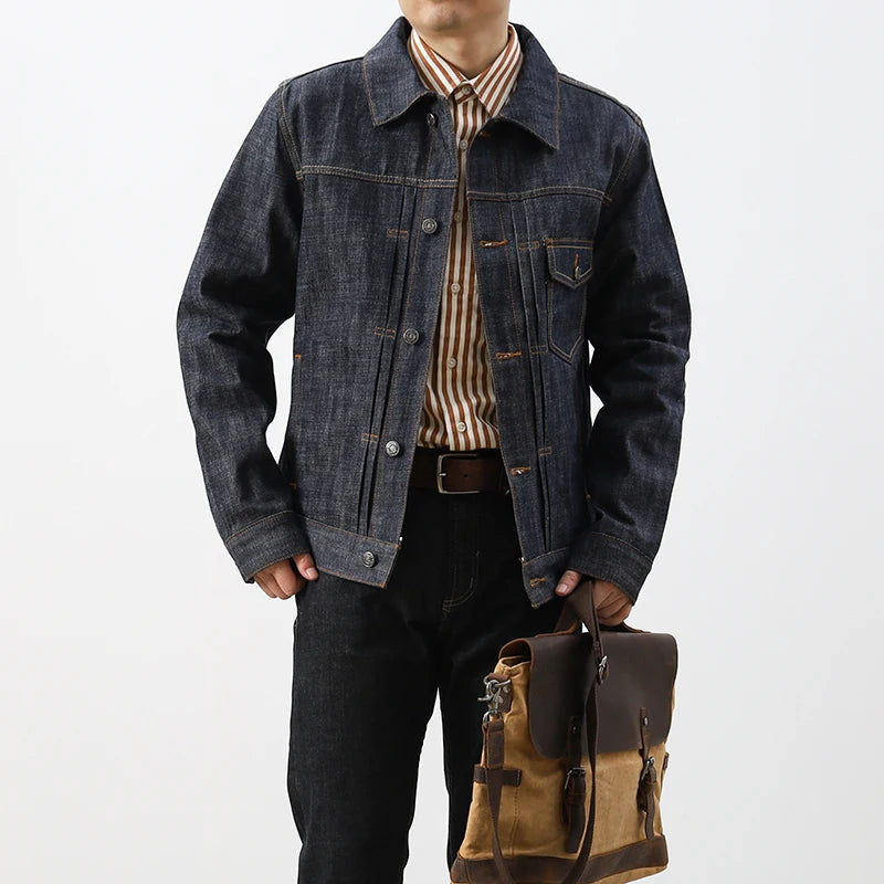 Raw Selvedge Denim Jacket - Japanese Vintage 100% Cotton Workwear Coat | Heavyweight Unwashed