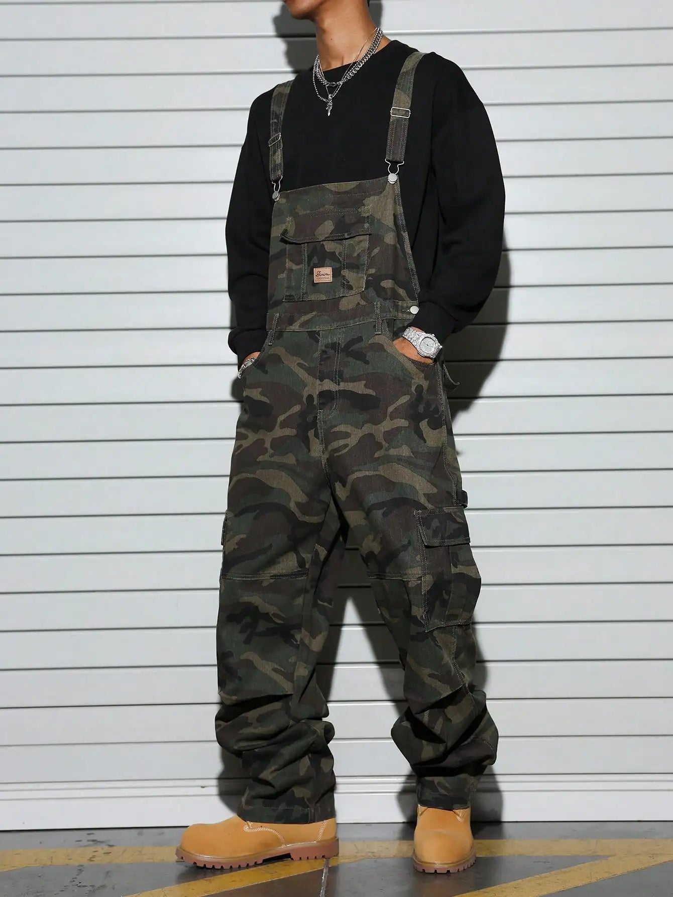 Men's Street Camo Bib Overalls - Multi Pocket Design