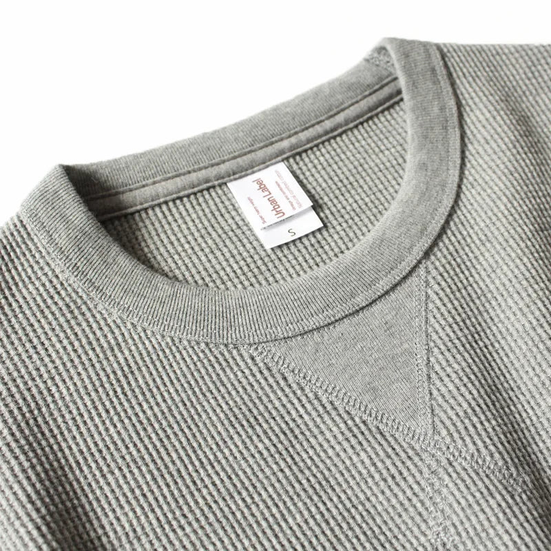 Heavyweight Waffle Knit Long Sleeve Long John Style Cotton Jumper Shirt