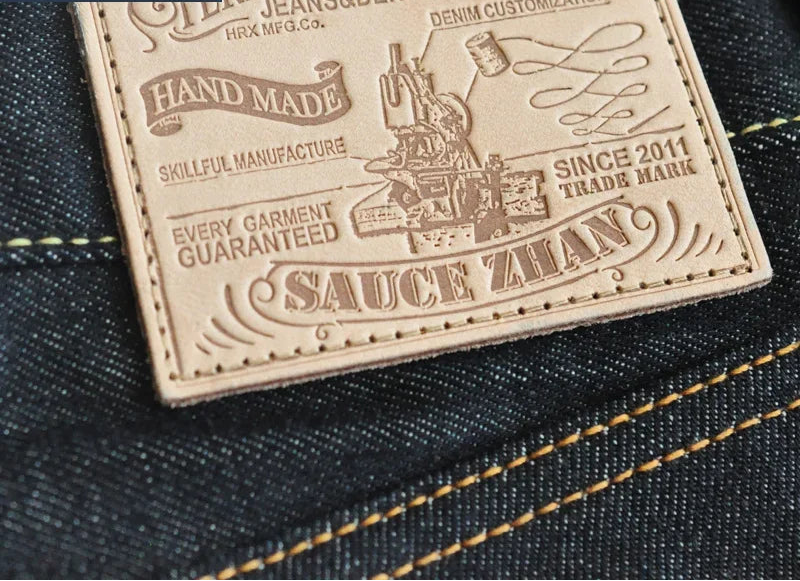 Casual Selvedge Raw Denim Jeans Unwashed Indigo Straight Fit Men's Jeans