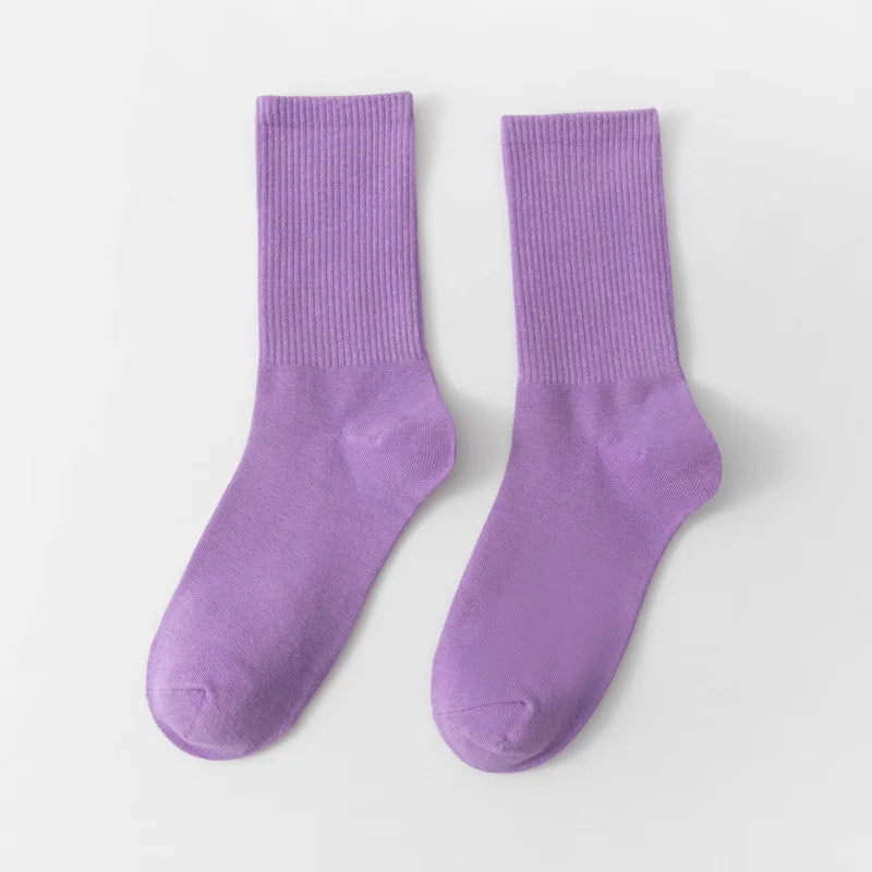 1 Pair Unisex Solid Color Breathable Cotton Socks
