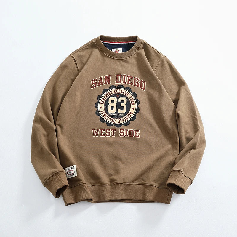 American Retro Long Sleeve O-neck Letter Printed Sweatshirts for Men