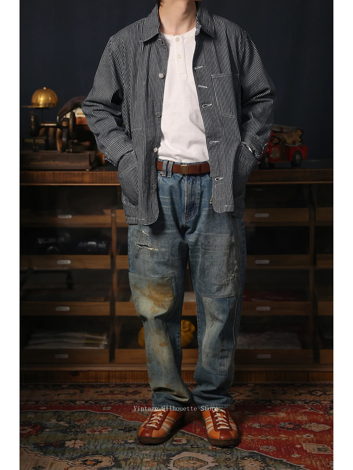 Vintage Americana Style Wabash & Hickory Stripe Denim Workwear Jackets