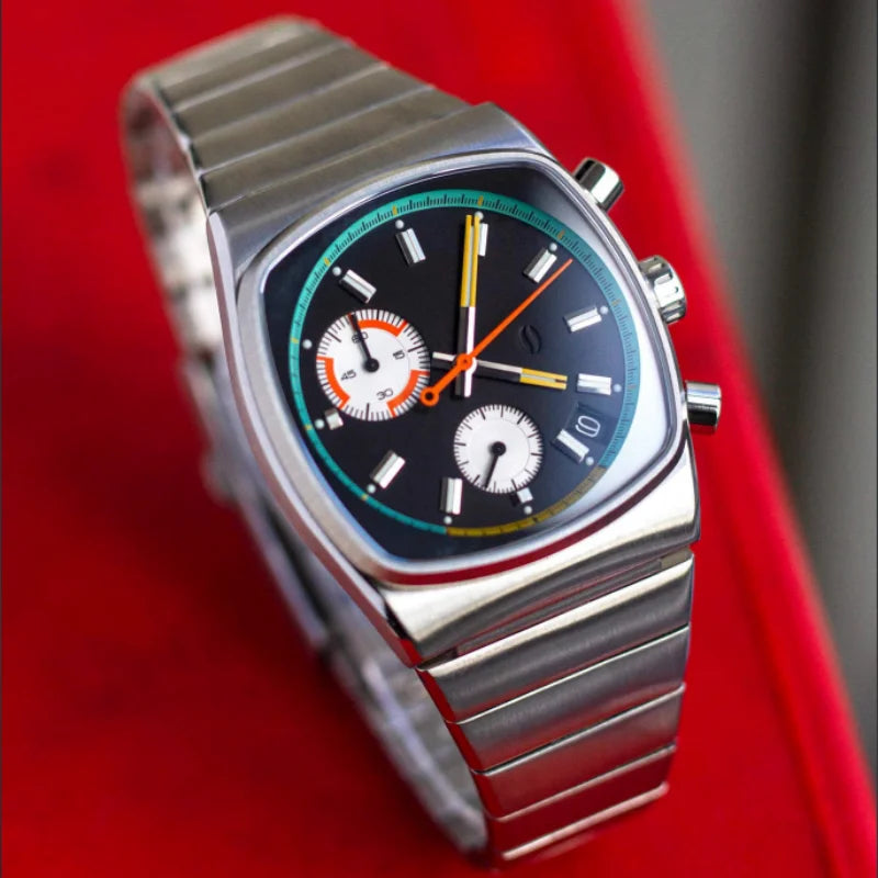 Square Sports Watch For Men Stainless Steel Strap Quartz Movement