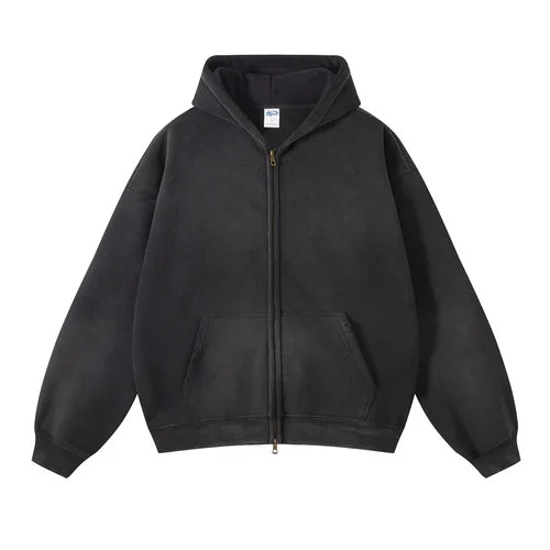 Distressed Tie Dye Gradient Zip Up Hoodie