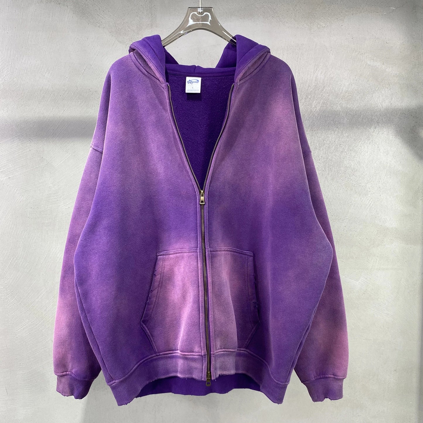Distressed Tie Dye Gradient Zip Up Hoodie