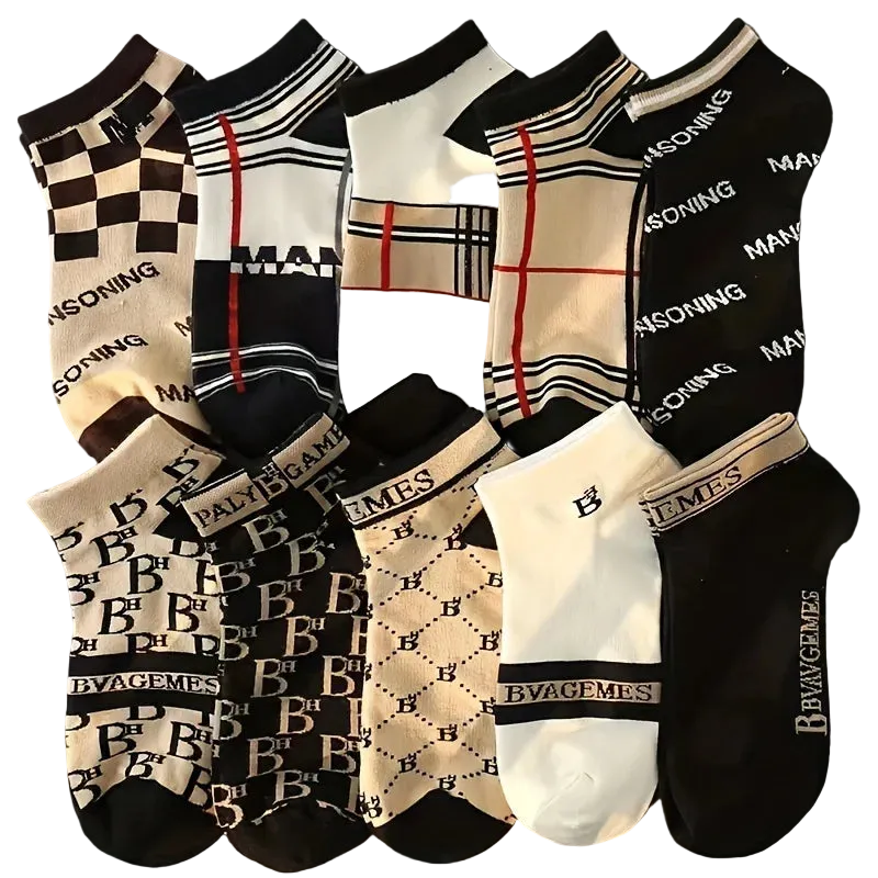 10 Pairs Striped Luxury Pattern Low Cut Socks