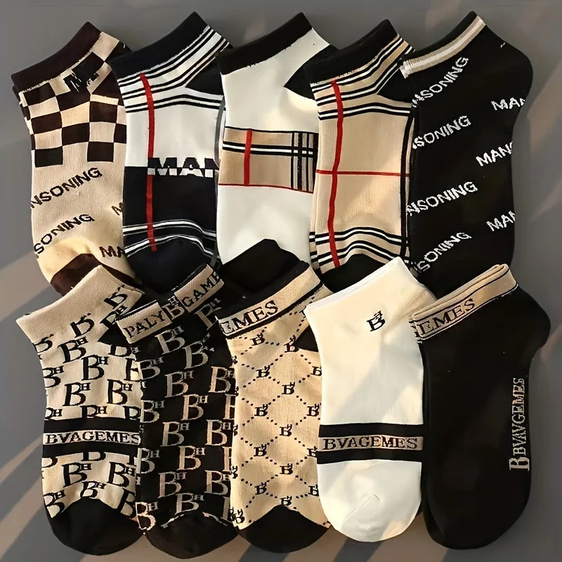 10 Pairs Striped Luxury Pattern Low Cut Socks