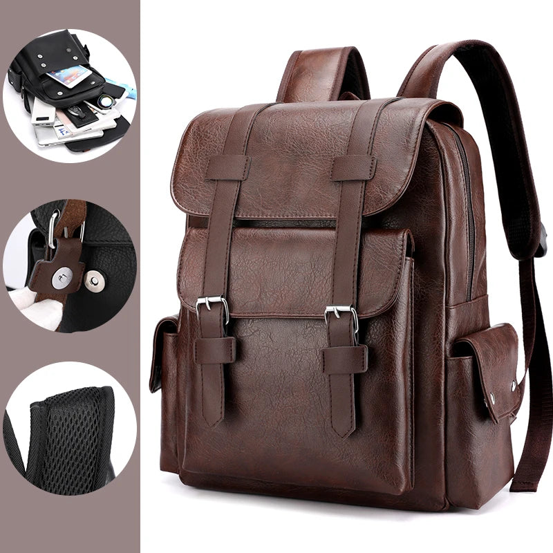 Men's Leather Backpack - Large