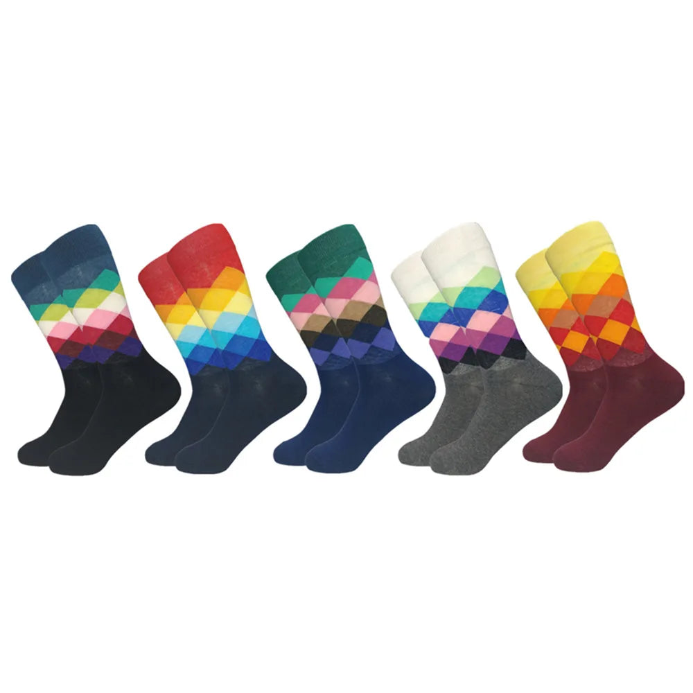 5 Pairs Colorful Pattern Novelty Men's Cotton Dress Socks