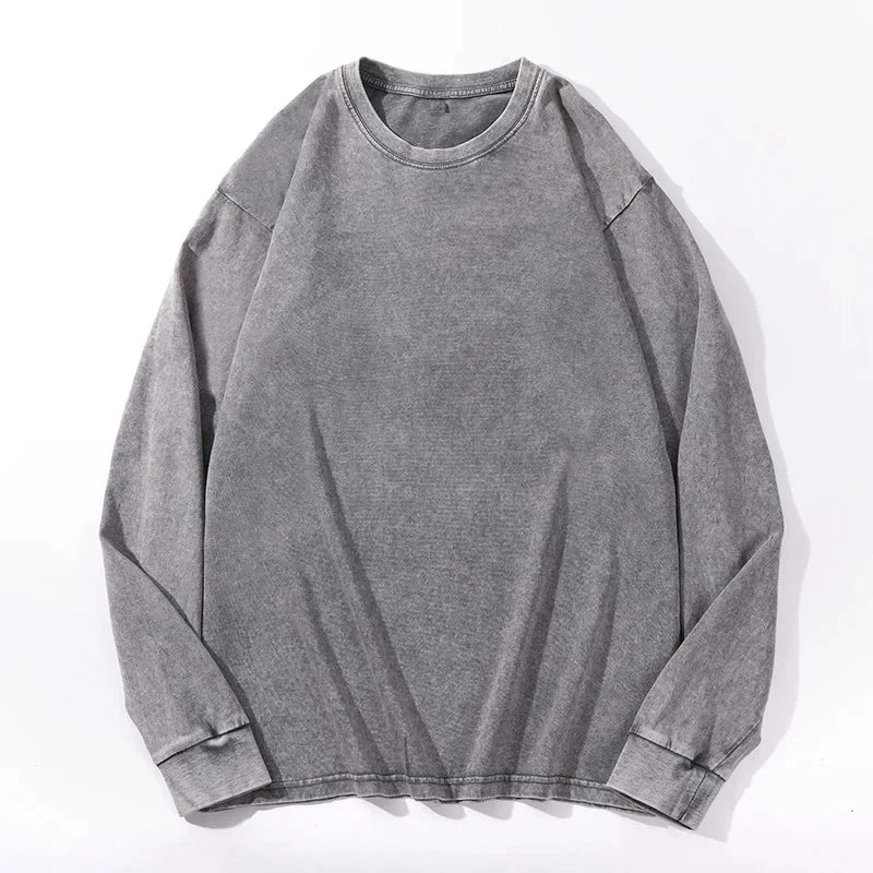 Distressed Long Sleeve Cotton T- Shirt