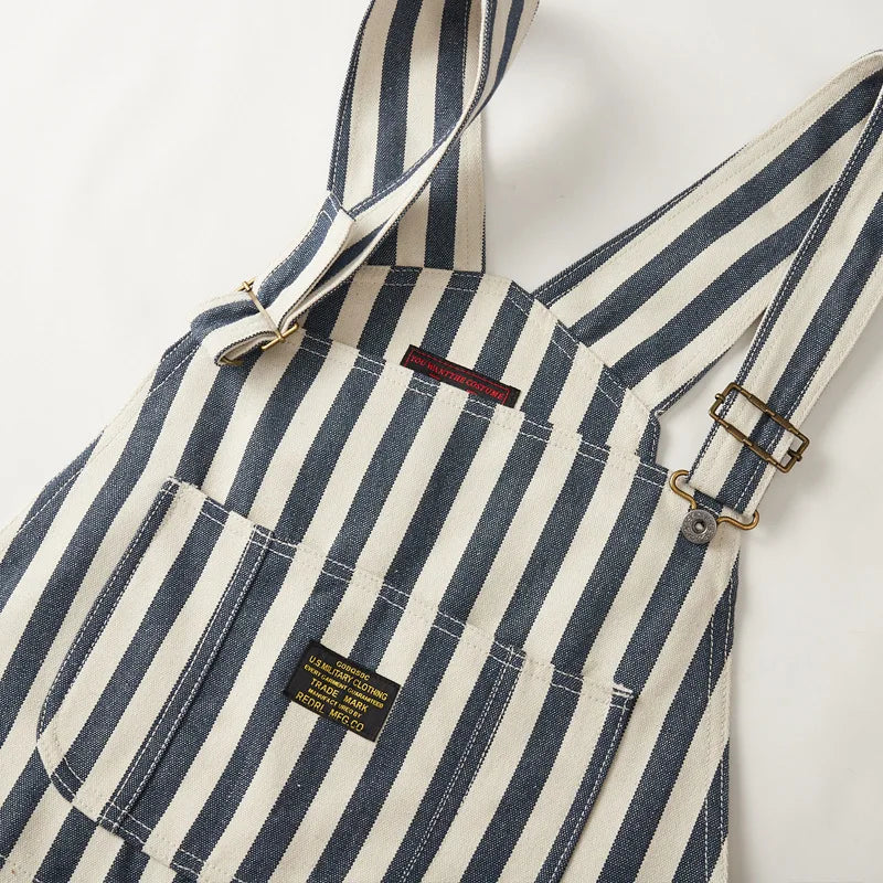 Men's Vintage American Retro Wabash Denim Striped Overalls - 100% Cotton