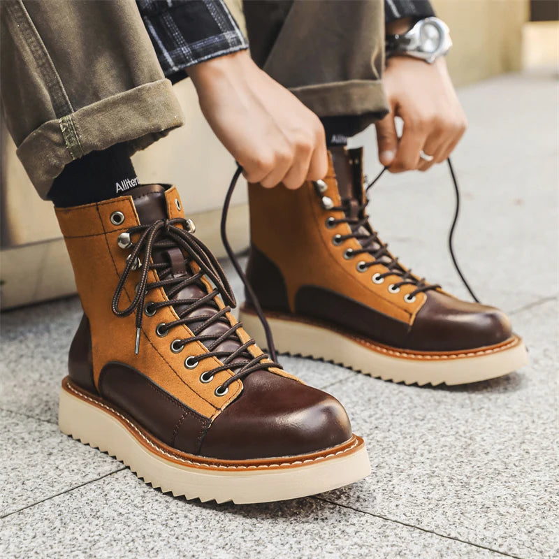 Men's Genuine Leather Ankle Boots | Outdoor Thick-Sole Casual Workwear