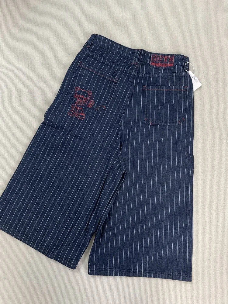 Women's Light Blue Japanese Wabash Calf Length Denim Jean Shorts