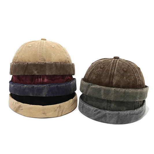 Washed Adjustable Dual Color Brimless Docker Cap