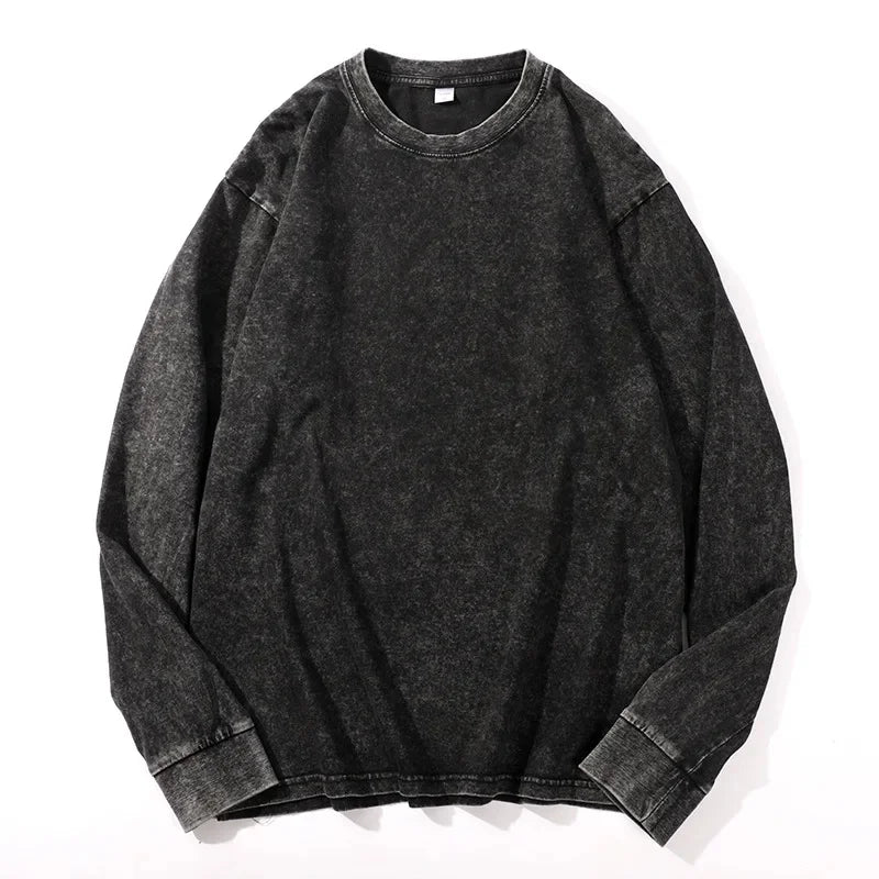 Distressed Long Sleeve Cotton T- Shirt