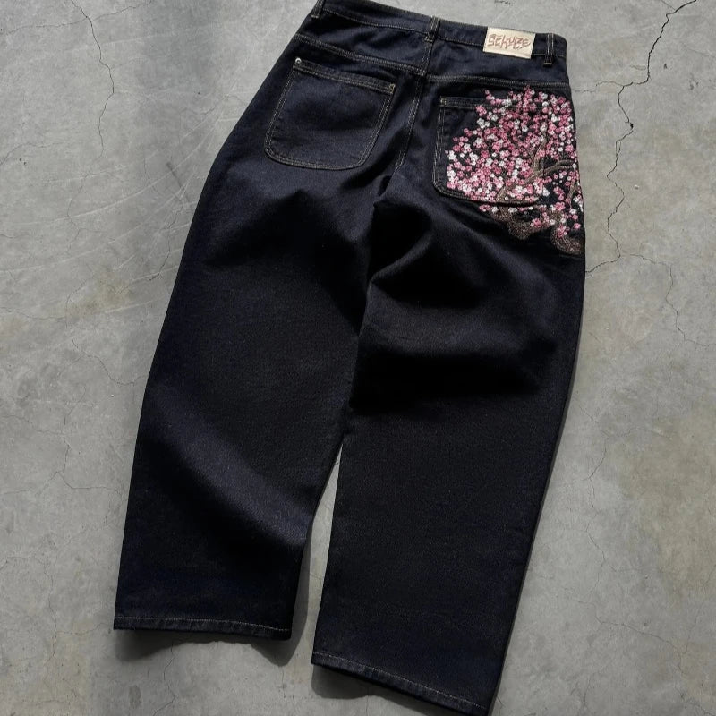 Embroidered Baggy Jeans - Selvedge Denim Pants