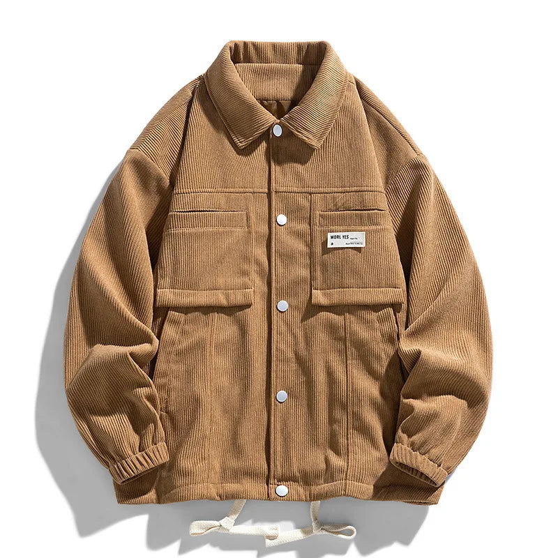 Men Corduroy Cargo Jacket With Multiple Pockets Casual Coat