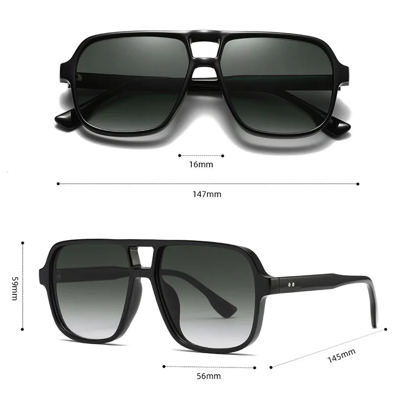 Double Bridge Square Aviator Sunglasses UV400 Vintage Pilot Style