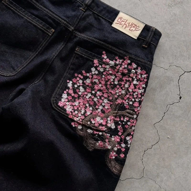 Embroidered Baggy Jeans - Selvedge Denim Pants