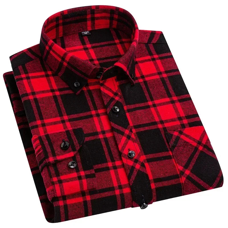 Men's Thick Flannel Plaid Shirts - Pure Cotton