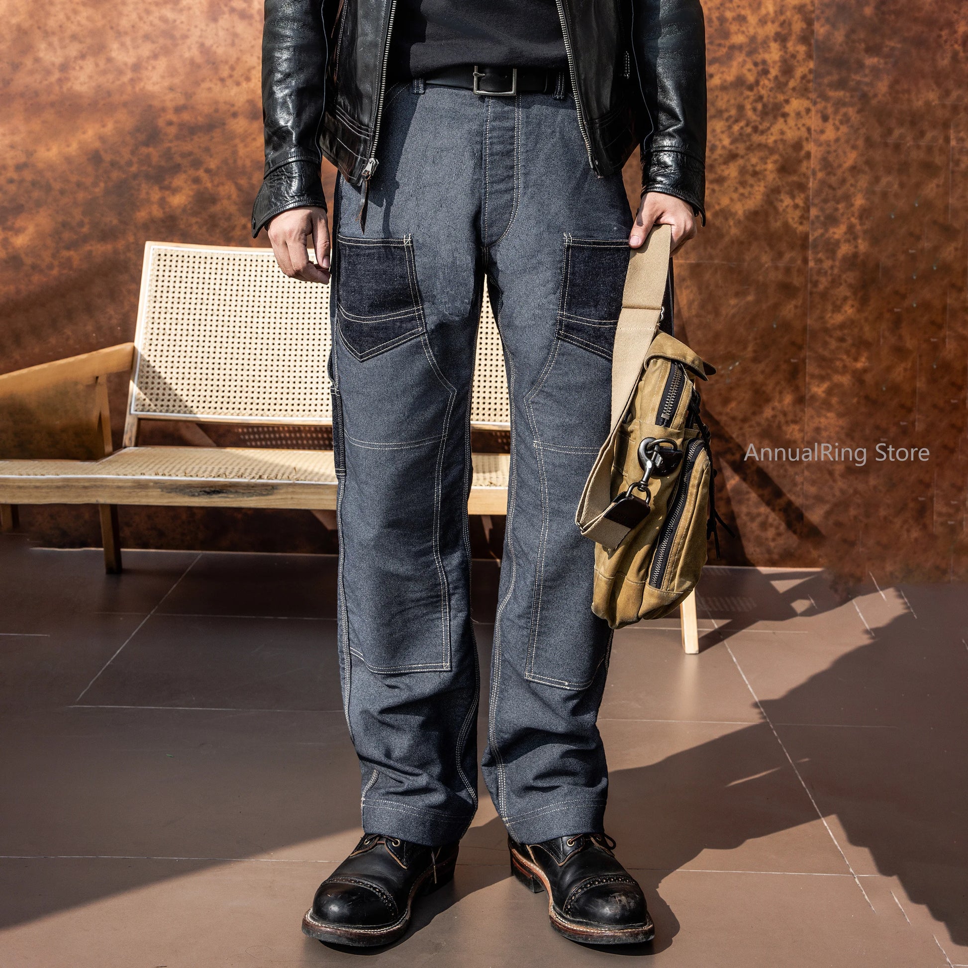 Hickory Stripes Derrickman Work Pants Pepper Salt Retro Loose Straight American Casual Pants