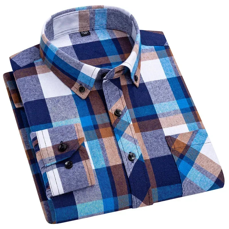 Men's Thick Flannel Plaid Shirts - Pure Cotton