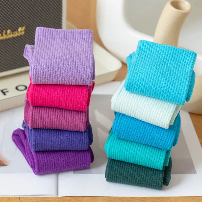 1 Pair Unisex Solid Color Breathable Cotton Socks