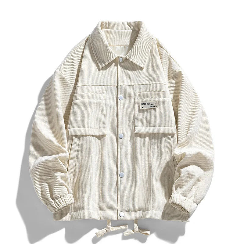 Men Corduroy Cargo Jacket With Multiple Pockets Casual Coat