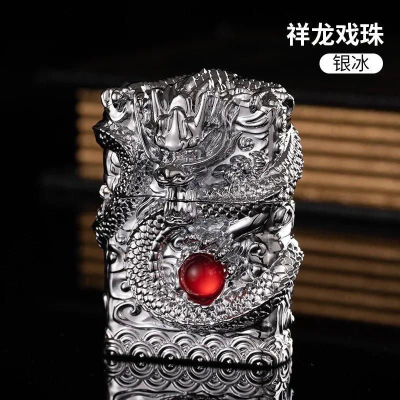 Vintage 3D Metal Relief Open Flame Lighter