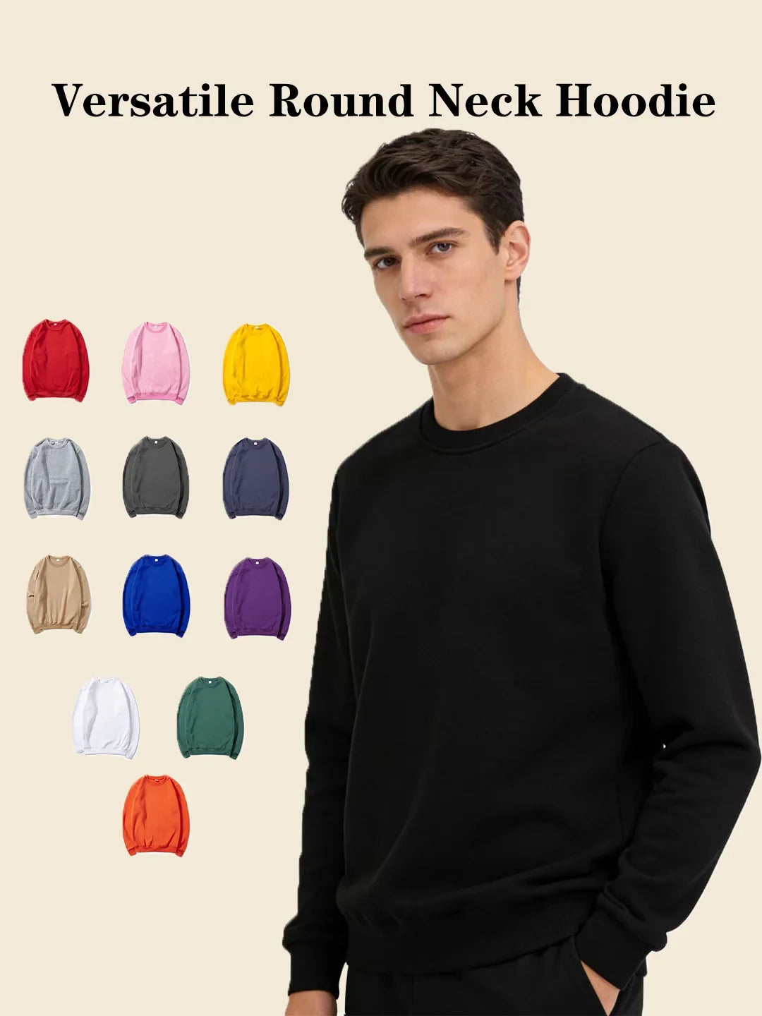 Men's Crew Neck Sweatshirts Solid Color Outdoor Casual Daily Long Sleeve Pullover Hoodie Man Sportswear