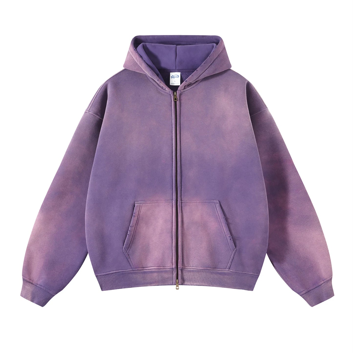 Distressed Tie Dye Gradient Zip Up Hoodie