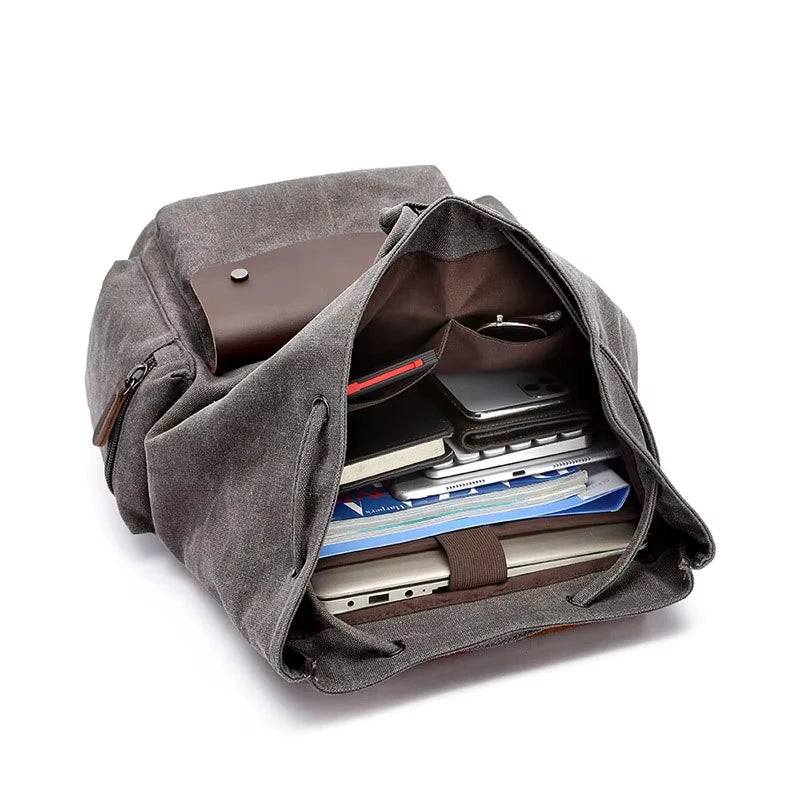 Vintage Canvas Laptop Backpack For Men 15.6 Inch Travel School Bag