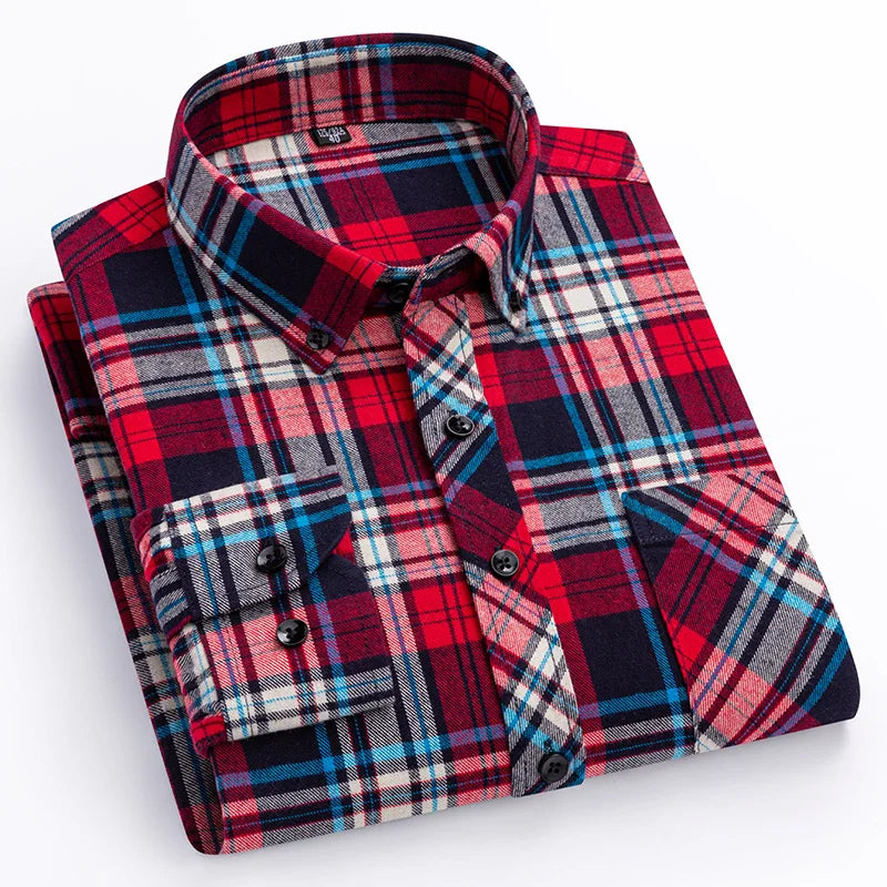Men's Thick Flannel Plaid Shirts - Pure Cotton
