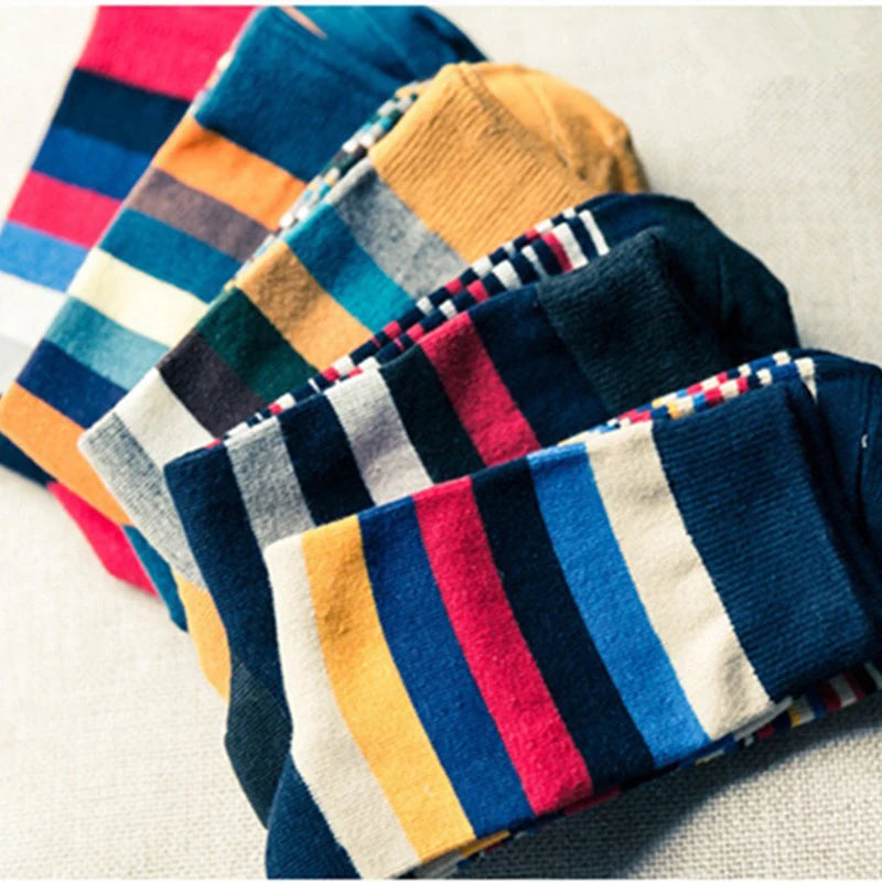 5 Pairs Men's Striped Cotton Socks