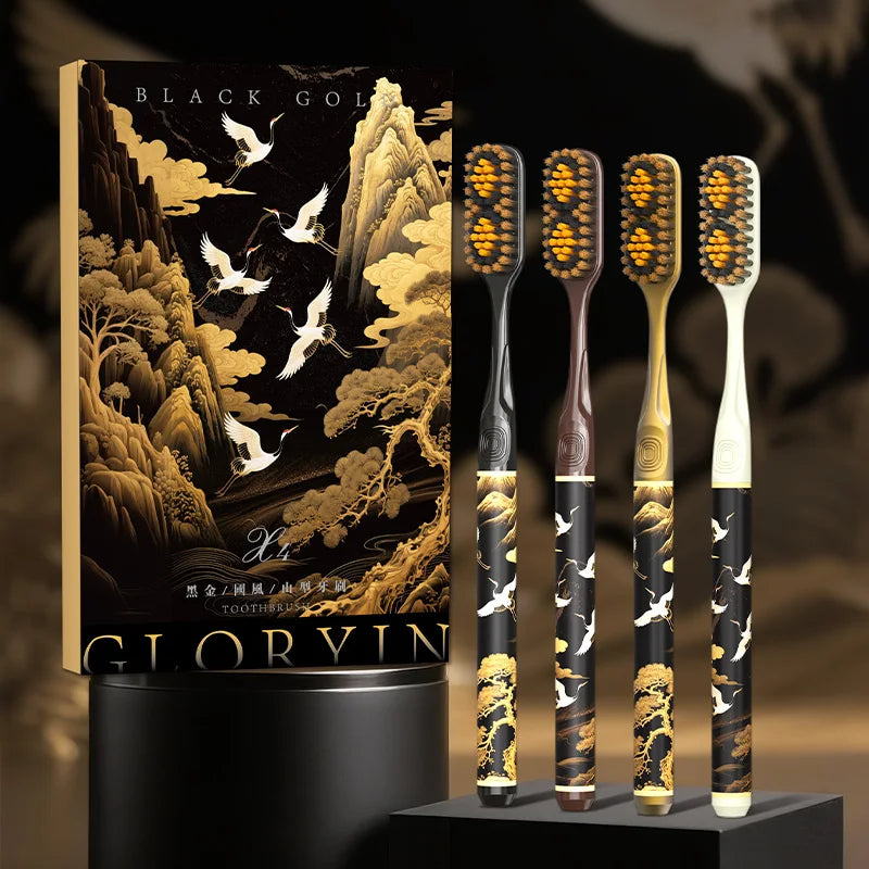 Black Gold Series Twin Peaks Convex Soft Hair Toothbrush Sets