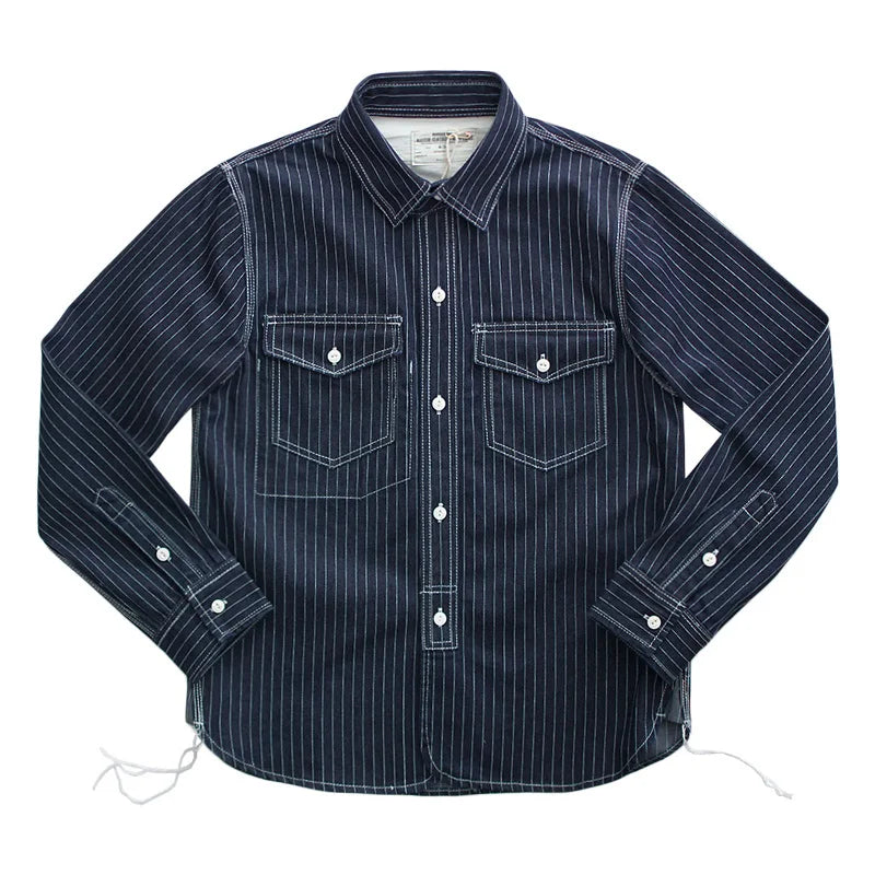 12.5oz Heavyweight American Vintage Casual Wabash Indigo Denim Shirts for Men - 100% Cotton