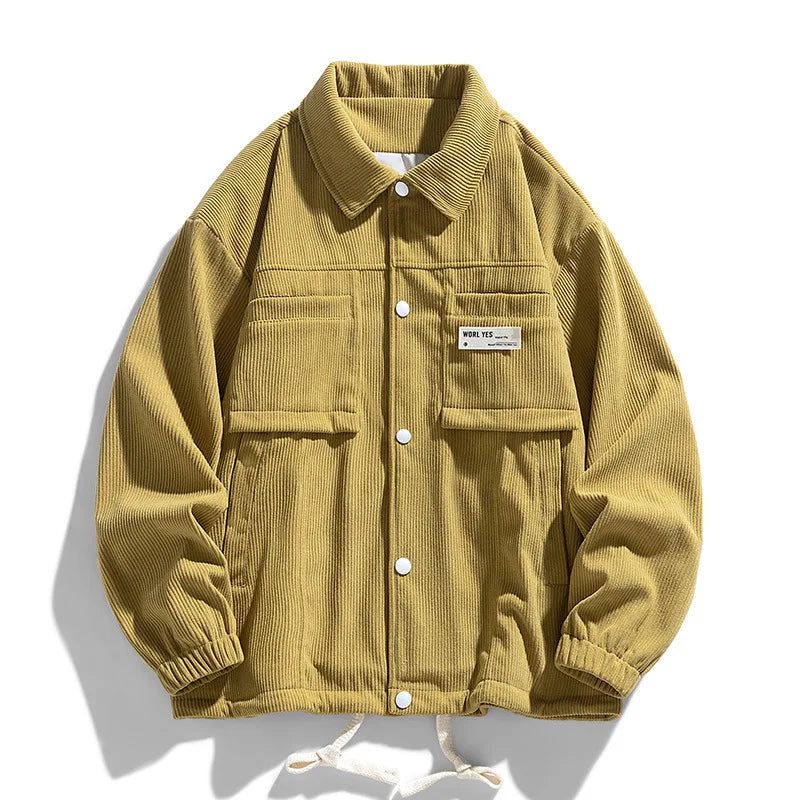 Men Corduroy Cargo Jacket With Multiple Pockets Casual Coat