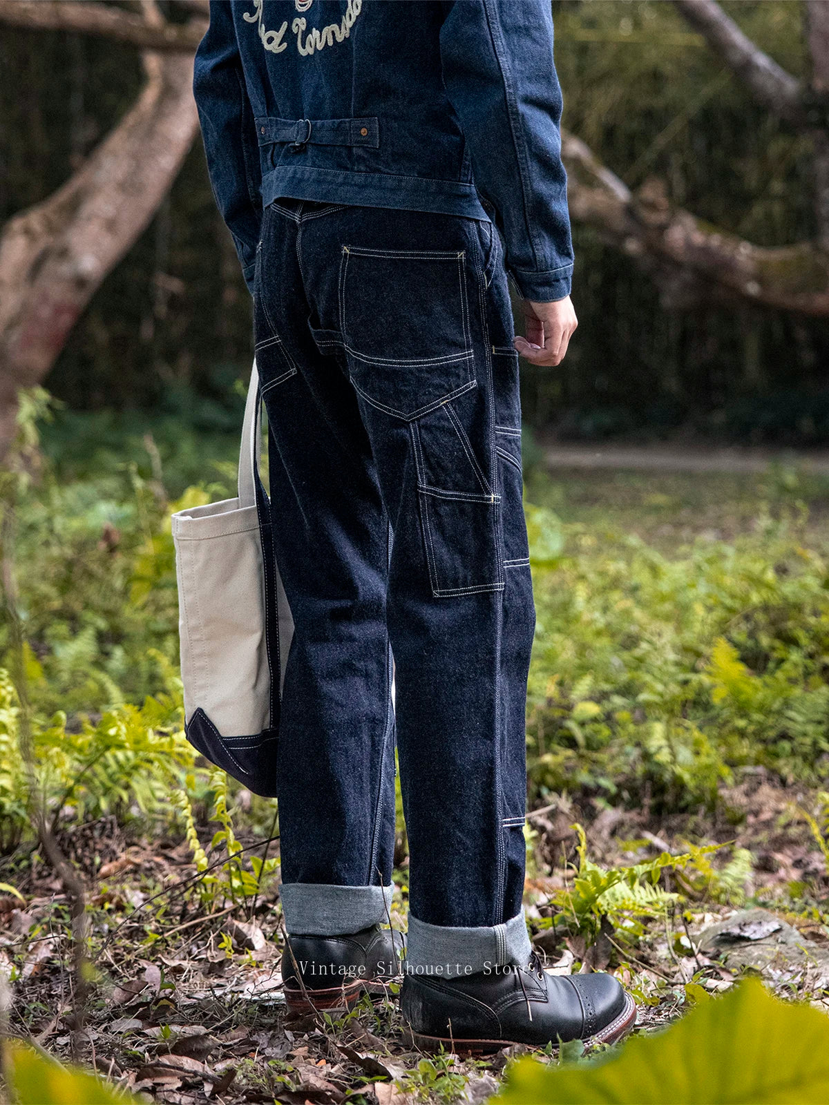 Derrickman Denim Work Pants - Double Knee Triple-Stitch Straight Jeans