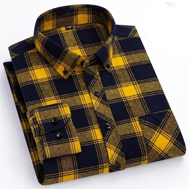 Men's Thick Flannel Plaid Shirts - Pure Cotton