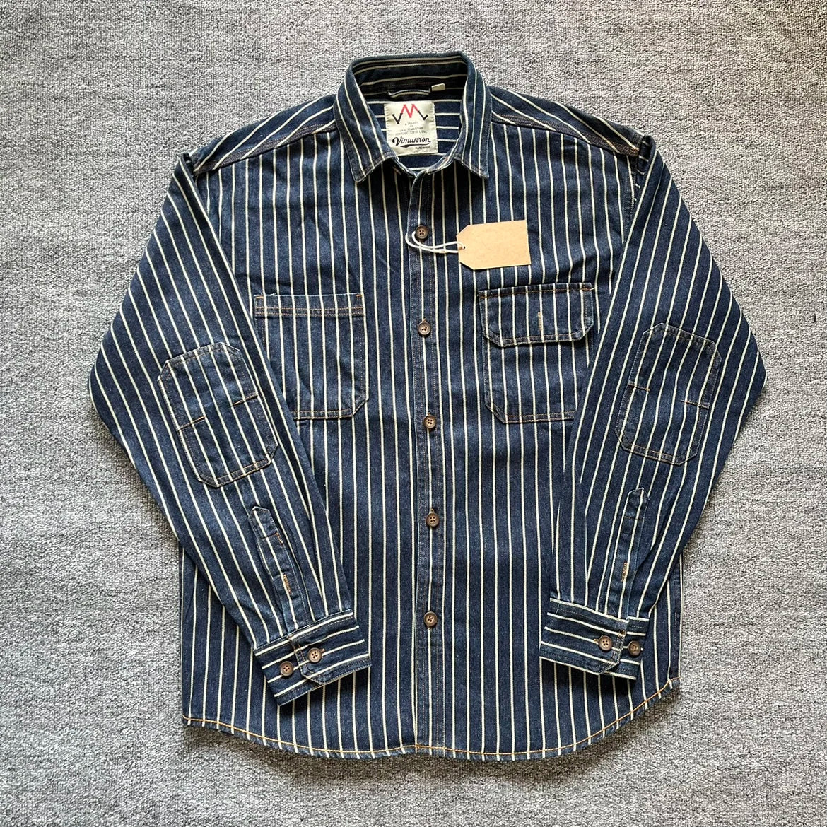 American Vintage Heavyweight Wabash Denim Cargo Striped Shirt for Men