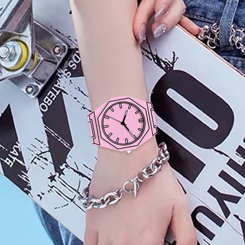 Pink Comic Book Sketch Design Style Anime  Japanese Quartz Watch