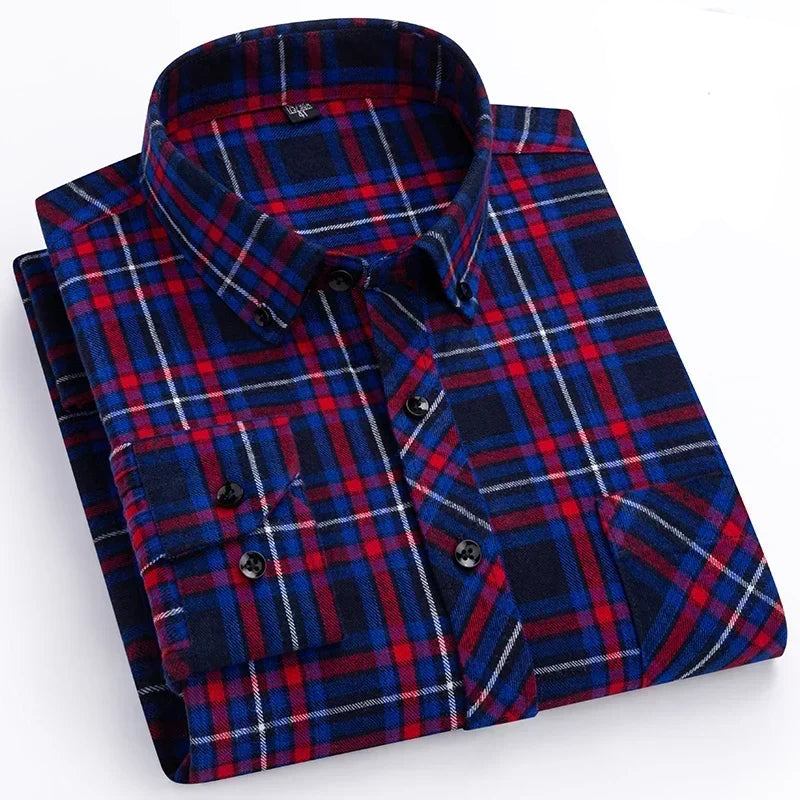 Men's Thick Flannel Plaid Shirts - Pure Cotton