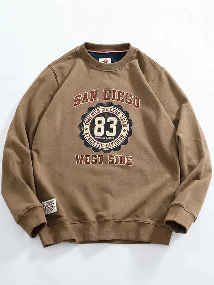 American Retro Long Sleeve O-neck Letter Printed Sweatshirts for Men