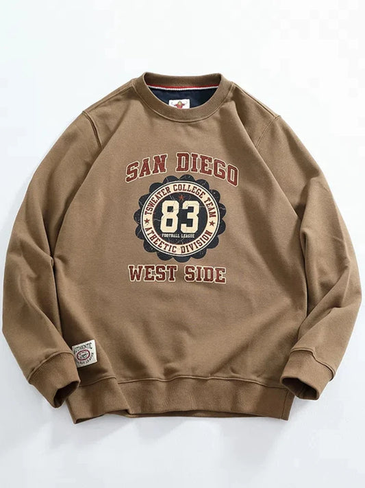 American Retro Long Sleeve O-neck Letter Printed Sweatshirts for Men