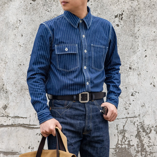 12oz Wabash Stripe Work Shirt Vintage Americana Style Men Casual Shirt