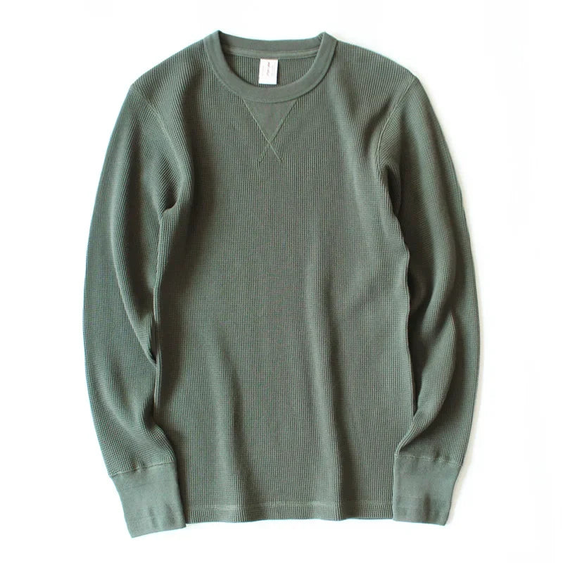 Heavyweight Waffle Knit Long Sleeve Long John Style Cotton Jumper Shirt