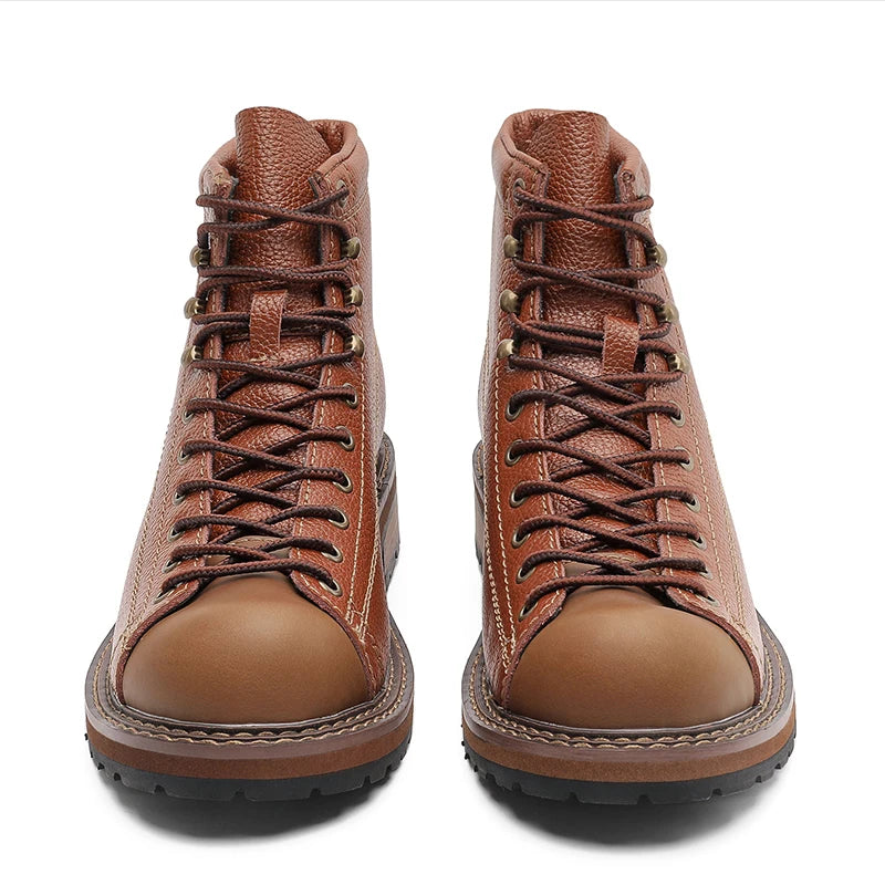 Men's Vintage Leather Boots - High Top Work Shoes - British Style