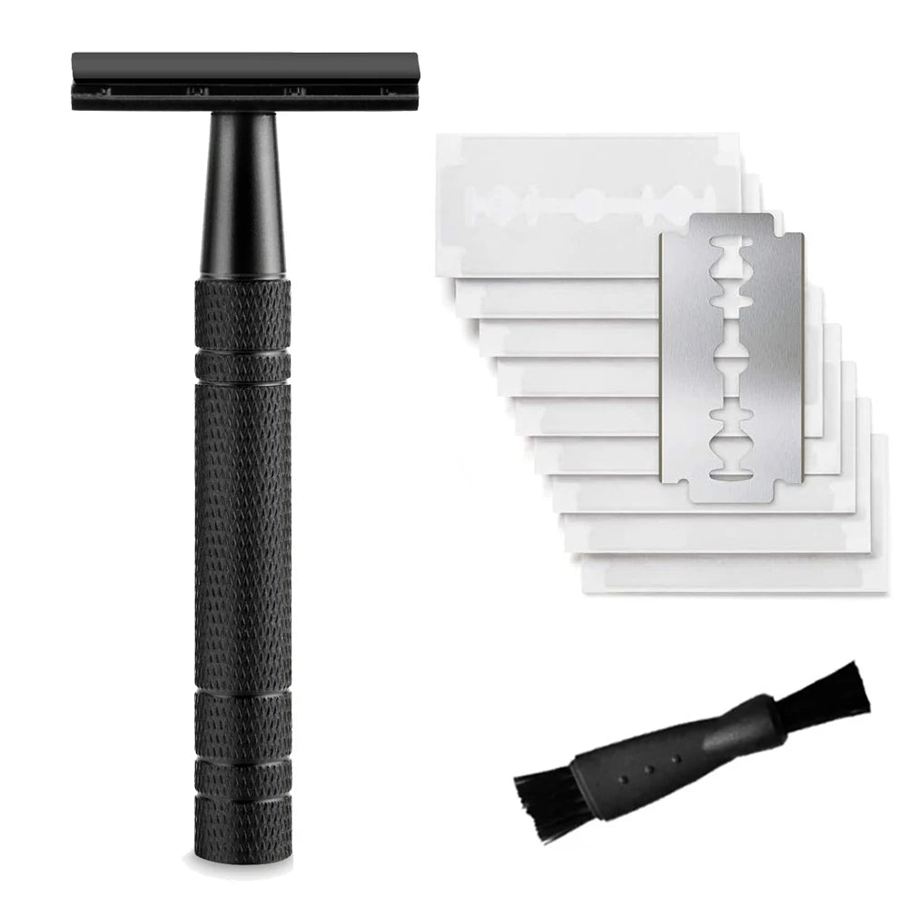 Reusable Double Edge Safety Razor 10 Blades for Men Metal DE Razor
