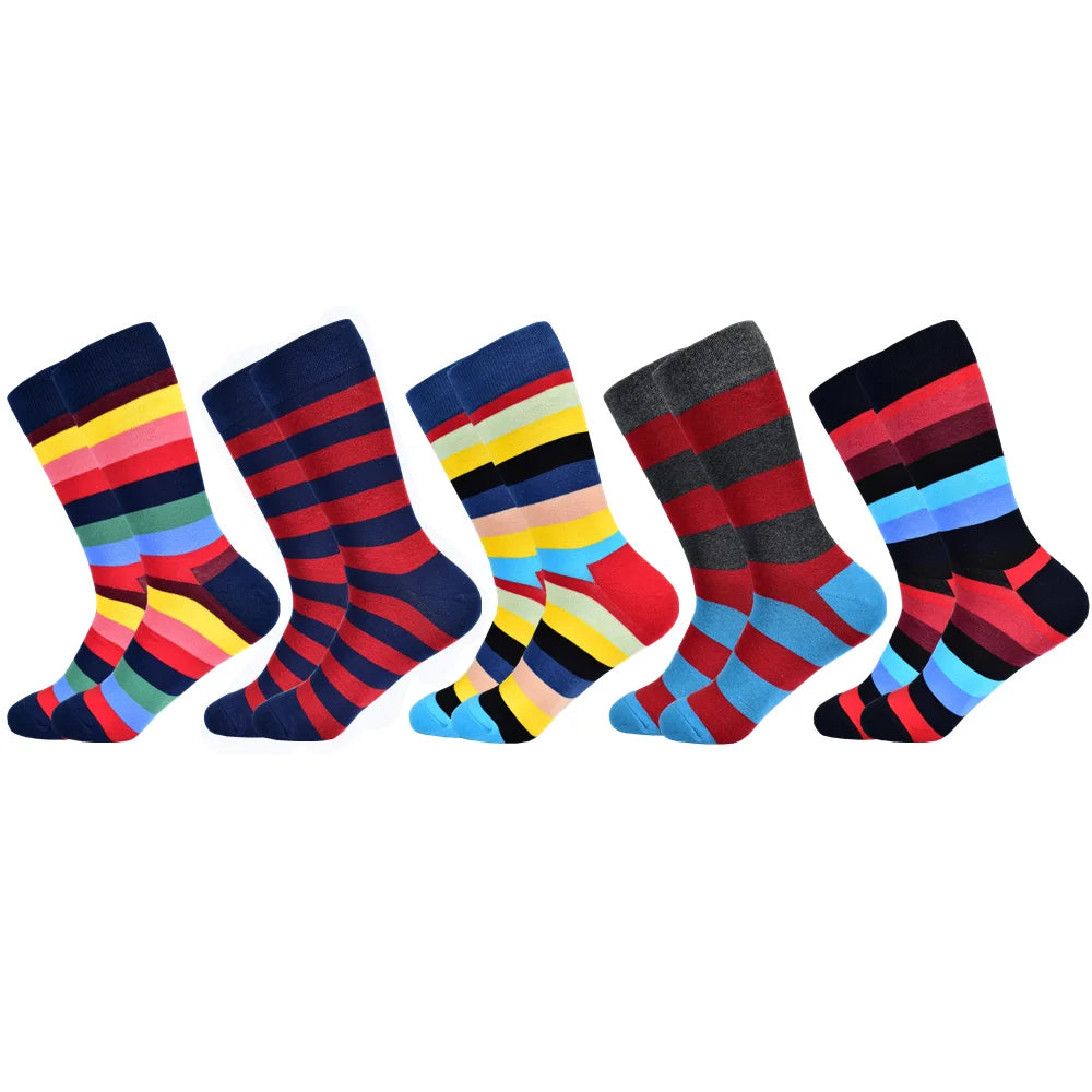 5 Pairs Colorful Pattern Novelty Men's Cotton Dress Socks